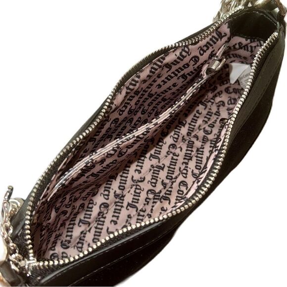 Juicy Couture Black Velour Hollyhock Chain Link Strap Shoulder Bag w/ Mini Pouch - Picture 12 of 16